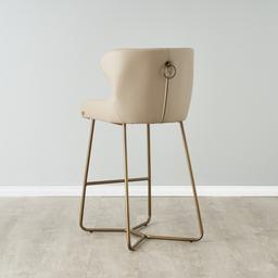 Quinn Sand Beige Vegan Leather Bar Stool  - Brass Colour Legs
