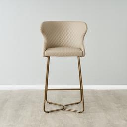 Quinn Sand Beige Vegan Leather Bar Stool  - Brass Colour Legs
