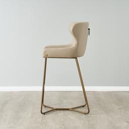 Quinn Sand Beige Vegan Leather Bar Stool  - Brass Colour Legs