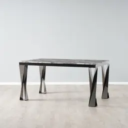 Masa Venato White Marble Dining Table - Black Legs 150cm