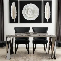 Masa Venato White Marble Dining Table - Black Legs 150cm