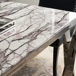 Masa Venato White Marble Dining Table - Black Legs 150cm