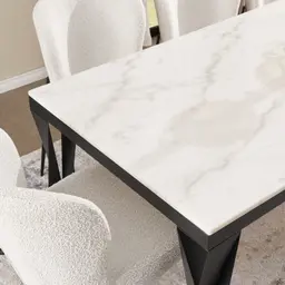 Masa Natural White Marble Dining Table  - Black Legs 200cm