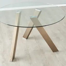 Jutta Glass 120cm Dining Table - Antique Brass Colour Legs