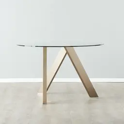 Jutta Glass 120cm Dining Table - Antique Brass Colour Legs