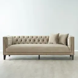 Vogue Beige Velvet 3 Seater Sofa 