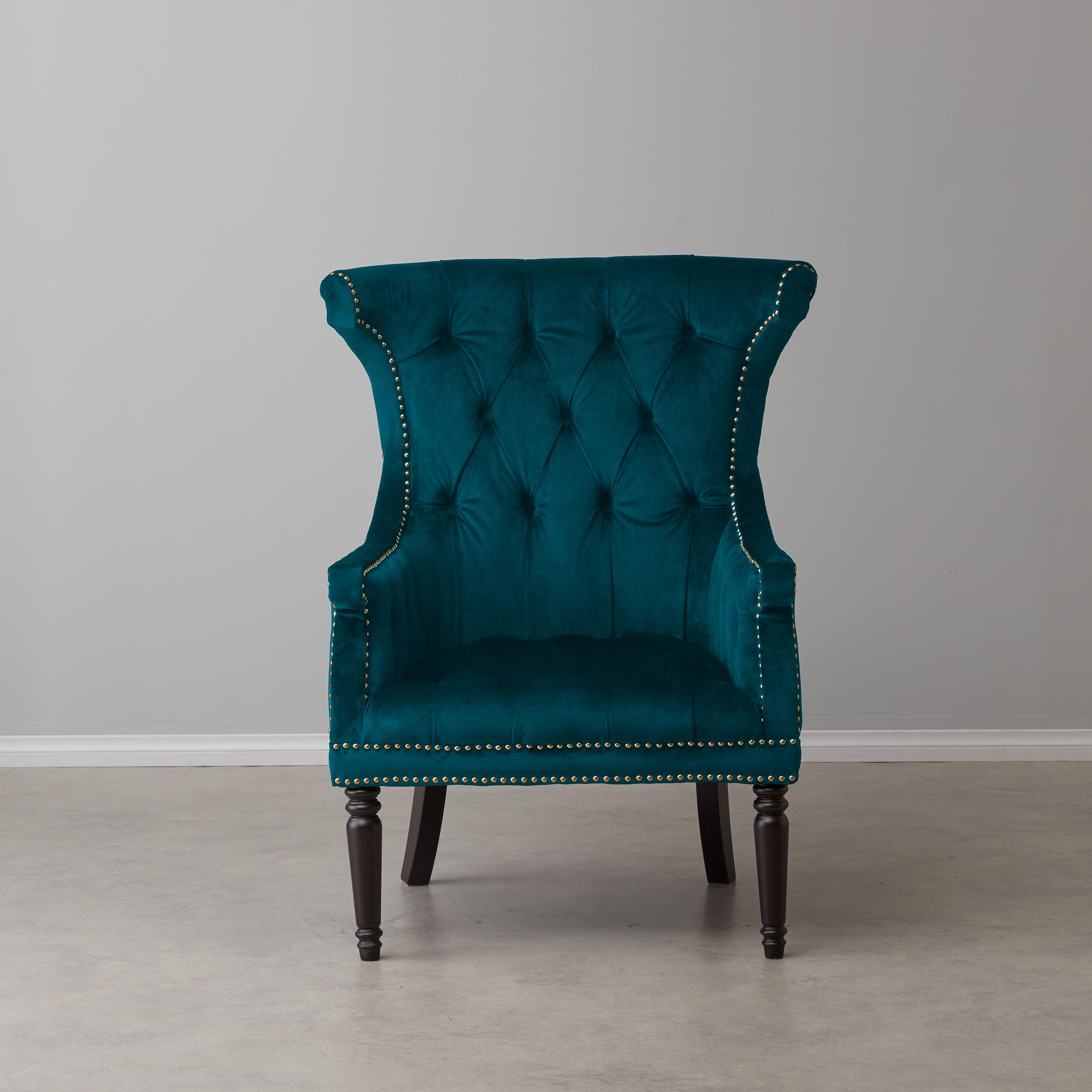 Deco Peacock Blue Velvet Armchair