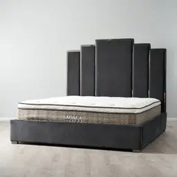 Jacques Charcoal Velvet King Bed - Black Nickel Frame