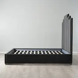 Jacques Charcoal Velvet Queen Bed - Black Nickel Frame