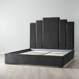 Jacques Charcoal Velvet Queen Bed - Black Nickel Frame