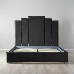 Jacques Charcoal Velvet Queen Bed - Black Nickel Frame