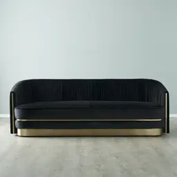 Crown Midnight Black Velvet 3-Seater Sofa