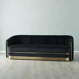 Crown Midnight Black Velvet 3-Seater Sofa