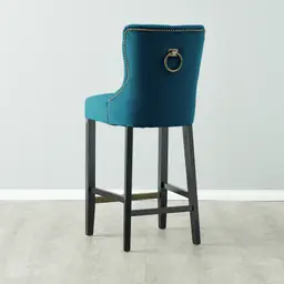 Saxon Peacock Blue Velvet Bar Stool