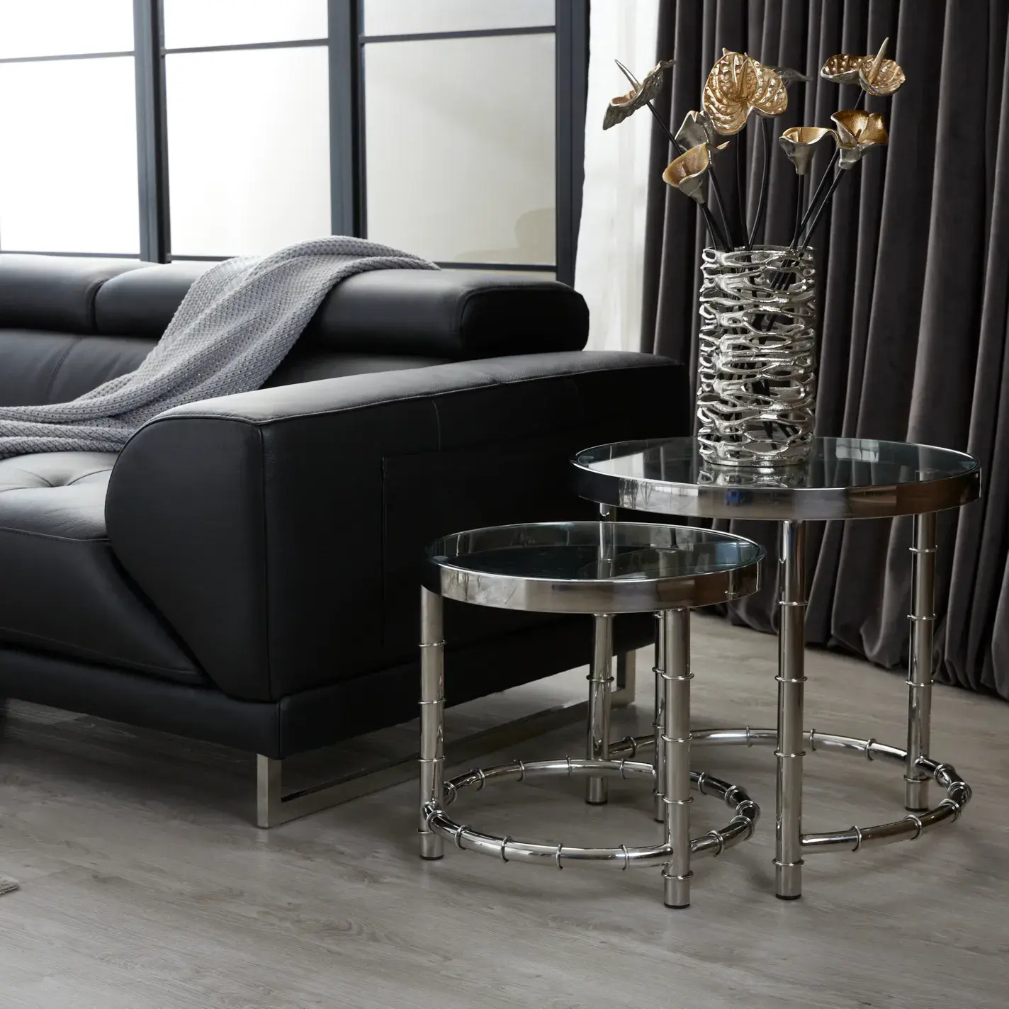 Balmoral II Black Nickel Round Nested Side Tables