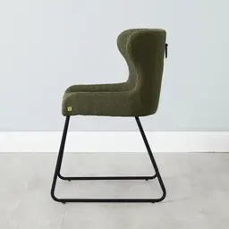 Quinn Olive Green Boucle Dining Chair - Black Legs