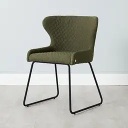 Quinn Olive Green Boucle Dining Chair - Black Legs