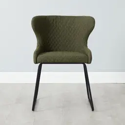 Quinn Olive Green Boucle Dining Chair - Black Legs