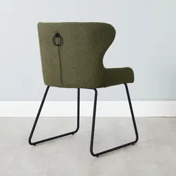 Quinn Olive Green Boucle Dining Chair - Black Legs