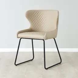 Quinn Sand Beige Vegan Leather Dining Chair - Black Legs