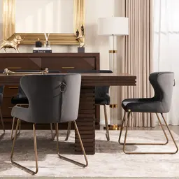 Quinn Charcoal Velvet Dining Chair - Brass Colour Legs