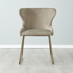 Quinn Beige Velvet Dining Chair - Brass Colour Legs