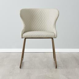 Quinn Cloud Grey Vegan Leather Dining Chair - Brass Colour Legs