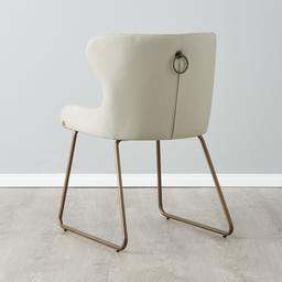 Quinn Cloud Grey Vegan Leather Dining Chair - Brass Colour Legs