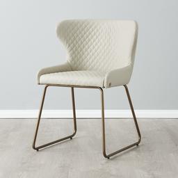 Quinn Cloud Grey Vegan Leather Dining Chair - Brass Colour Legs