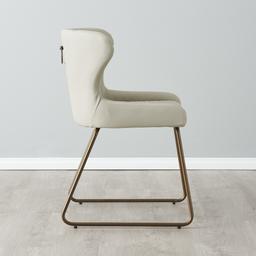 Quinn Cloud Grey Vegan Leather Dining Chair - Brass Colour Legs