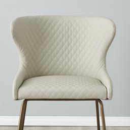 Quinn Cloud Grey Vegan Leather Dining Chair - Brass Colour Legs