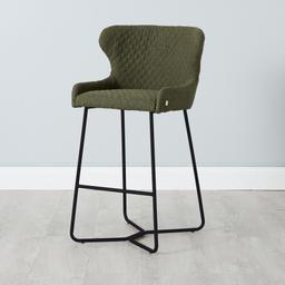 Quinn Olive Green Boucle Bar Stool - Black Legs