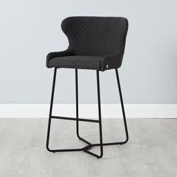 Quinn Charcoal Boucle Bar Stool - Black Legs