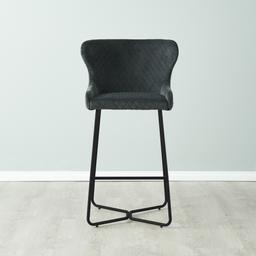 Quinn Charcoal Velvet Bar Stool - Black Legs