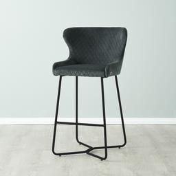 Quinn Charcoal Velvet Bar Stool - Black Legs
