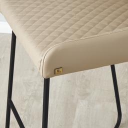 Quinn Sand Beige Vegan Leather Bar Stool - Black Legs