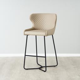 Quinn Sand Beige Vegan Leather Bar Stool - Black Legs