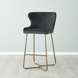 Quinn Charcoal Velvet Bar Stool - Brass Colour Legs