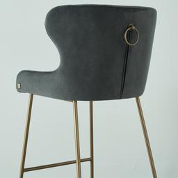 Quinn Charcoal Velvet Bar Stool - Brass Colour Legs
