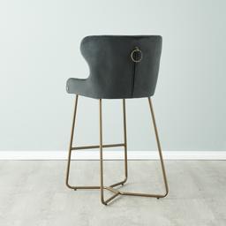 Quinn Charcoal Velvet Bar Stool - Brass Colour Legs