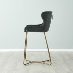 Quinn Charcoal Velvet Bar Stool - Brass Colour Legs