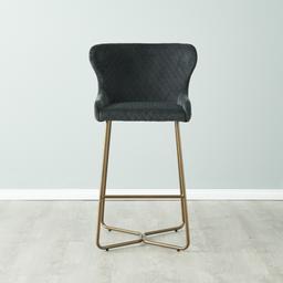 Quinn Charcoal Velvet Bar Stool - Brass Colour Legs
