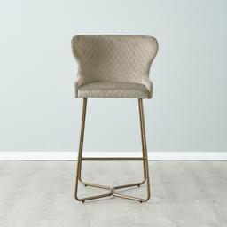 Quinn Beige Velvet Barstool - Brass Colour Legs