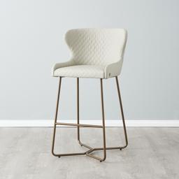 Quinn Cloud Grey Vegan Leather Bar Stool - Brass Colour Legs