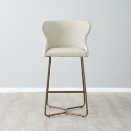 Quinn Cloud Grey Vegan Leather Bar Stool - Brass Colour Legs