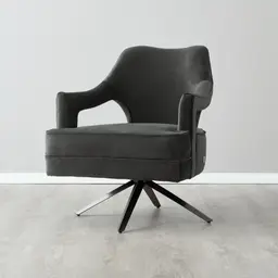 Burton Charcoal Velvet Occasional Chair - Brushed Black Nickel Stainless Steel Legs