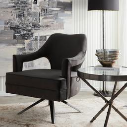 Burton Charcoal Velvet Occasional Chair - Brushed Black Nickel Stainless Steel Legs