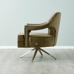 Burton Olive Green Velvet Occasional Chair - Brushed Champagne Gold Stainless Steel Legs