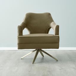 Burton Olive Green Velvet Occasional Chair - Brushed Champagne Gold Stainless Steel Legs