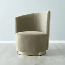 Reina Asymmetrical Beige Velvet Chair  - Brushed Champagne Gold Stainless Steel Legs Left Apex